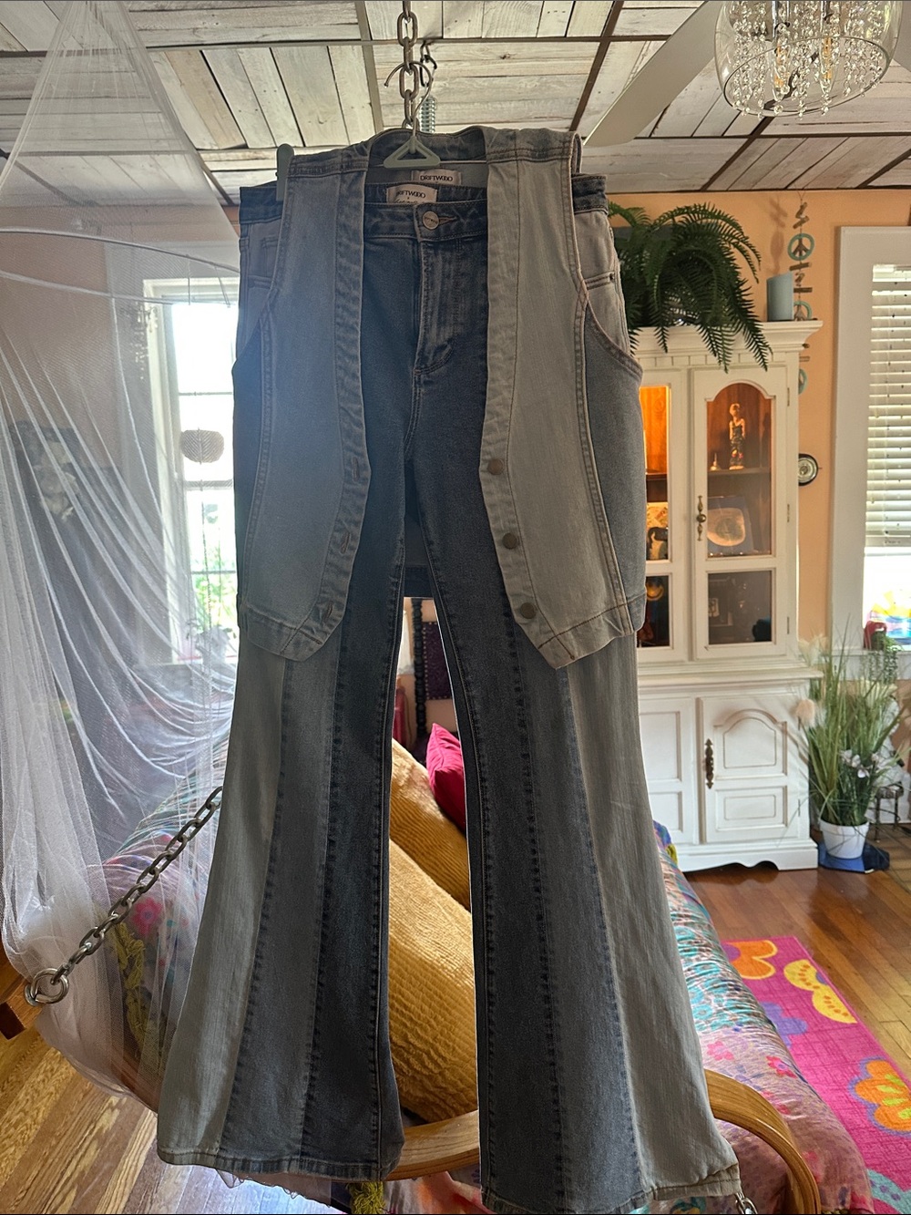 Free People Two-Tone denim  Flare Jeans with Vest